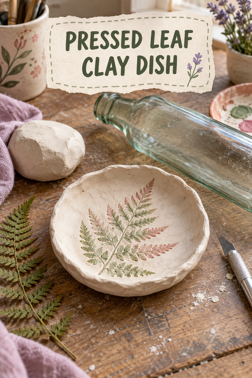 Pressed leaf clay dish project inspiration