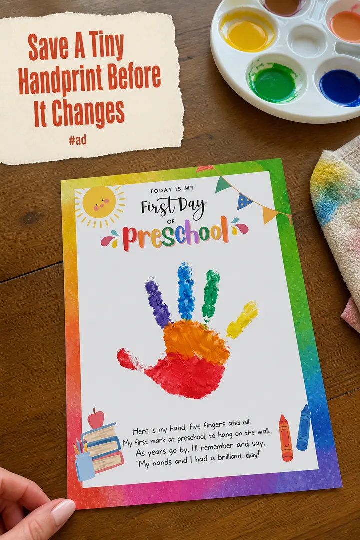 First Day Handprint Keepsake Kit for Preschool Memories pin